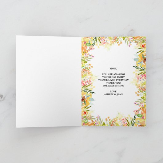 Aangepast ontwerp voor moederdag Yellow Autumn Flo Kaart (Binnen)