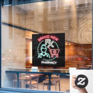 Aangepast ontworpen Faux Neon Pharmacy Drugstore Raamsticker