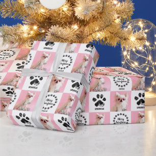 Aangepast op 2 foto's Pet Dog Paw, kerstmis Cadeaupapier