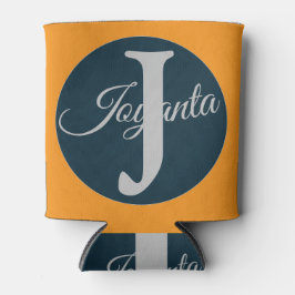 Aangepast oranje grijs blauw Monogram Elegant Blikjeskoeler