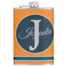 Aangepast oranje grijs blauw Monogram Elegant Heupfles