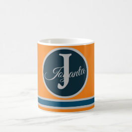 Aangepast oranje grijs blauw Monogram Elegant Koffiemok