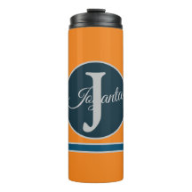 Aangepast oranje grijs blauw Monogram Elegant