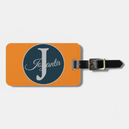 Aangepast oranje grijs blauwe Monogram Elegant Bagagelabel