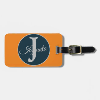 Aangepast oranje grijs blauwe Monogram Elegant Bagagelabel
