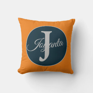 Aangepast oranje grijs blauwe Monogram Elegant Kussen