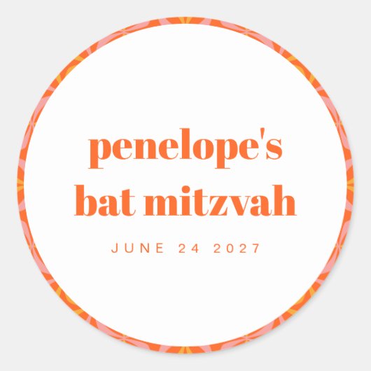 Aangepast, Oranje Retro Typografie Bat Mitzvah Ronde Sticker (Voorkant)