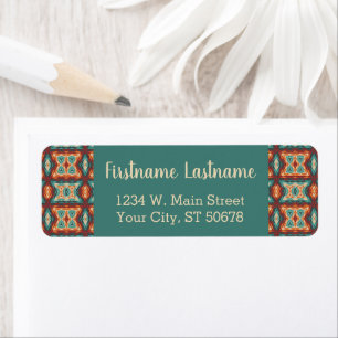 Aangepast Oranje rood Turquoise Rustic Mosaic Patt Etiket