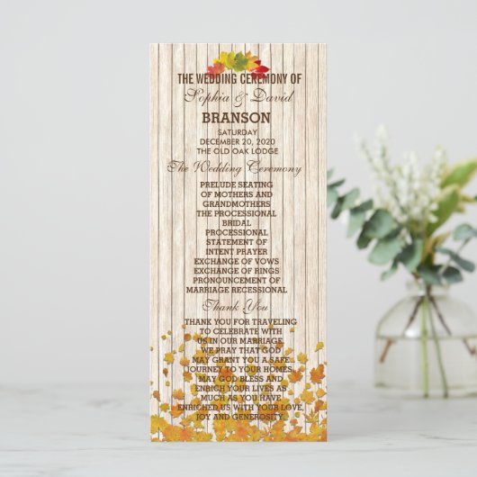 Aangepast  oud huwelijksprogramma met hout programma (Staand voorkant)