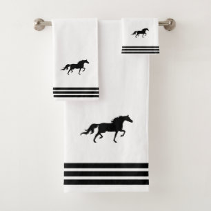 Aangepast paard & drie zwarte strepen op wit bad handdoek