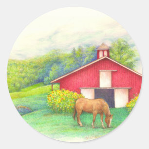 Aangepast paard en zonnebloem, geïllustreerd ronde sticker