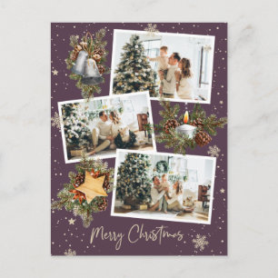 Aangepast Paars 3 Fotocollage voor kerst Briefkaart