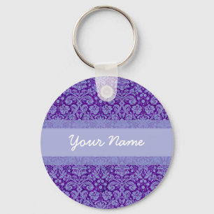 Aangepast Paars Damask Sleutelhanger