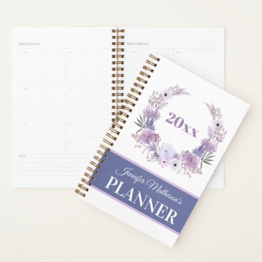Aangepast Paars Floral Wreath Daily Planner (Display)