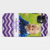 Aangepast Paars foto- en monogram Chevron Pattern Case-Mate iPhone Case (Achterkant (horizontaal))