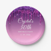Aangepast Paars glitter Drip Happy Birthday Papieren Bordje (Voorkant)