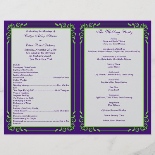 Aangepast Paars, Limoen, grijs bruiloft Programma (Achterkant)