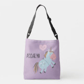 Aangepast Paars roze babyblauw Unicorn hartballon Crossbody Tas (Achterkant)