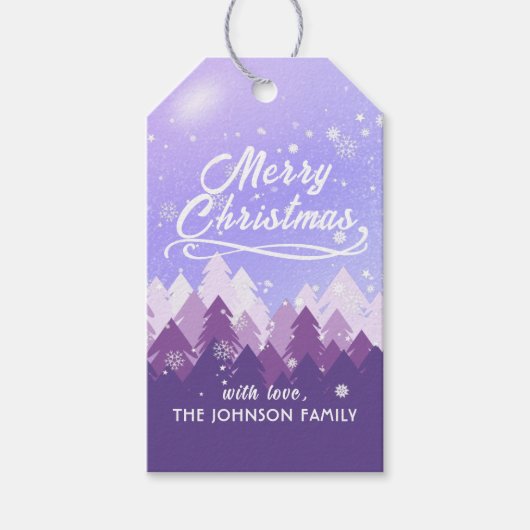 Aangepast Paars Wit-sneeuw Peaceful Forest Kerstmi Cadeaulabel (Voorkant)