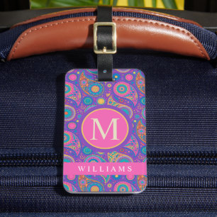 Aangepast Paarse Blauw Roze Paisley Patroon Bagagelabel
