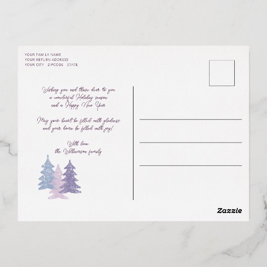 Aangepast paasblauw Blush roze Violet Trees Gold Folie Feestdagen Briefkaart (Achterkant)