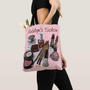 Aangepast paasroze schoonheidssalonproducten tote bag