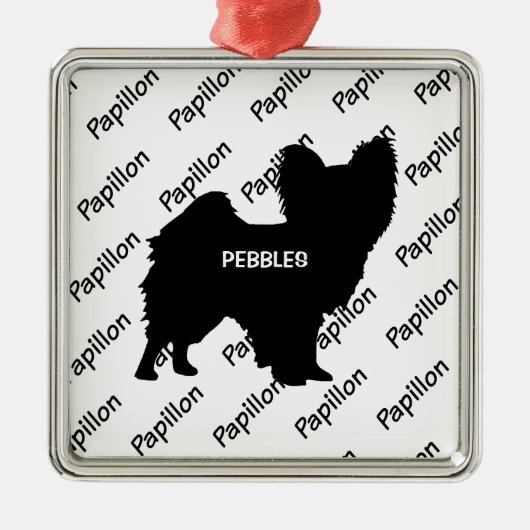 Aangepast Papillon Dog Silhouette Metalen Ornament (Voorkant)