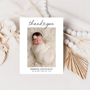 Aangepast pasbare Baby foto van modern hartscript Bedankkaart