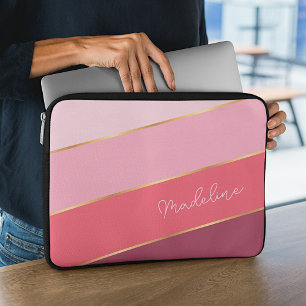 Aangepast pasta-Roos Blush Dusty Pink Striped Art Laptop Sleeve