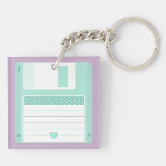 Aangepast pasta voor Blauwgroen retro diskettestat Sleutelhanger (Achterkant)