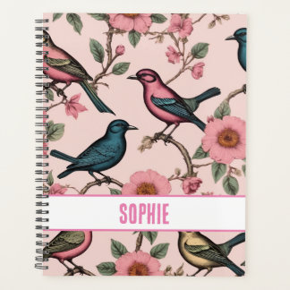 Aangepast patroon botanische bloemvogels planner