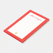 Aangepast patroon met rode gouden harten post-it® notes (Schuin)