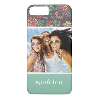 Aangepast patroon van foto- en naamflorale cartoon iPhone 8 plus / 7 plus hoesje