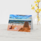 Aangepast pensioen Sandcastle Beach Picnic Kaart (Gele Bloem)