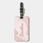 Aangepast perzik blozen roze roze gouden gemarmerd bagagelabel (Voorkant verticaal)