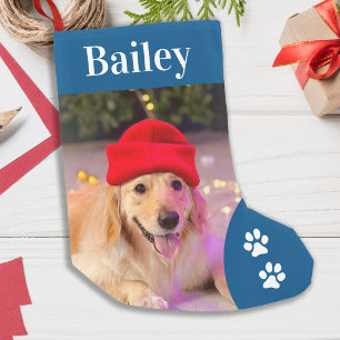 Aangepast Pet Dog Foto Holiday Blue op maat Kleine Kerstsok