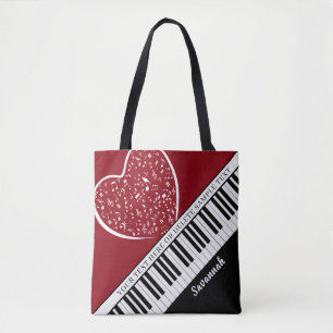 Aangepast Piano Music Love Heart Name Black Red Draagtas
