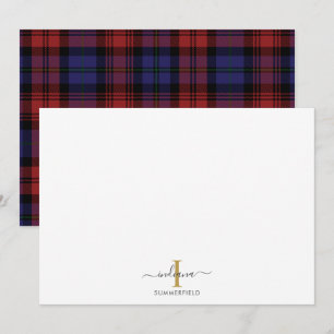 Aangepast Plakken Monogram Rustic Tartan Notitiekaartje