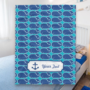Aangepast preppy-patroon voor Nautical Blue Whale Fleece Deken