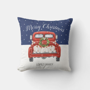 Aangepast Prettig Kerstmis Vintage Rode Truck Blau Kussen