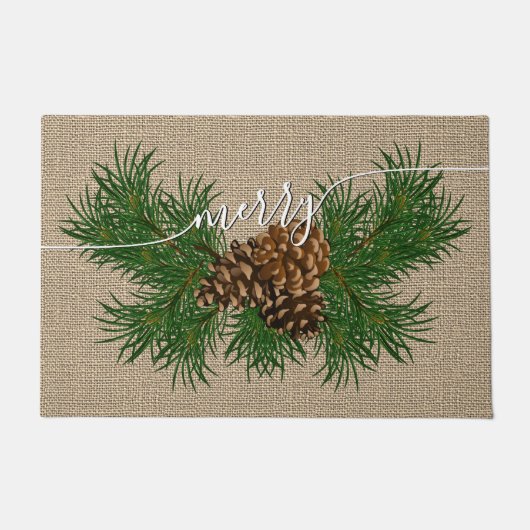Aangepast Prettige feestdagen Faux Jute Burlap Pat Deurmat (Voorkant)