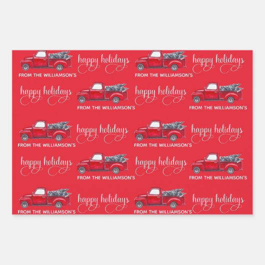 Aangepast Prettige feestdagen, Rode Vrachtwagen K Inpakpapier Vel (Voorkant 2)