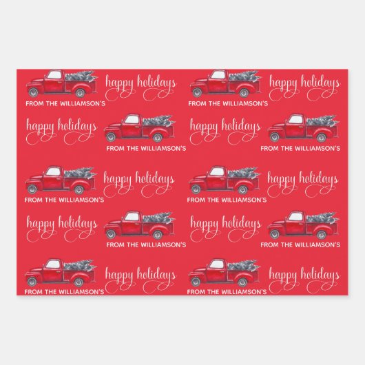 Aangepast Prettige feestdagen, Rode Vrachtwagen K Inpakpapier Vel (Voorkant 2)