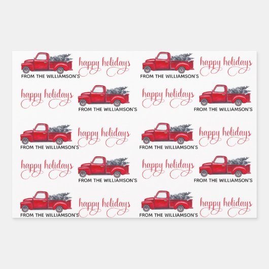 Aangepast Prettige feestdagen, Rode  Vrachtwagen K Inpakpapier Vel (Voorkant)