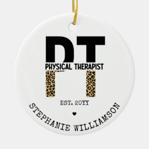 Aangepast PT Fysieke Therapist Cheetah-afdrukken Keramisch Ornament