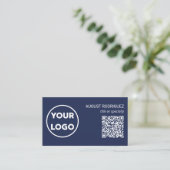 Aangepast QR Code Business Logo Moderne Navy Blue Visitekaartje (Staand voorkant)
