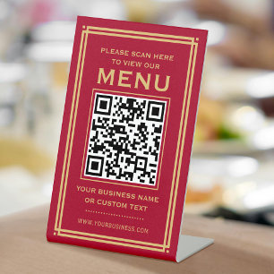 Aangepast QR-code menu Contactloos Klassiek Rood G Reclamebord Met Voetstuk