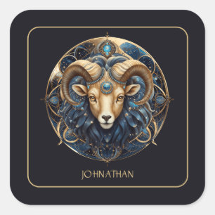 Aangepast Ram Zodiac Symbool Kosmisch Zwart Goud R Vierkante Sticker