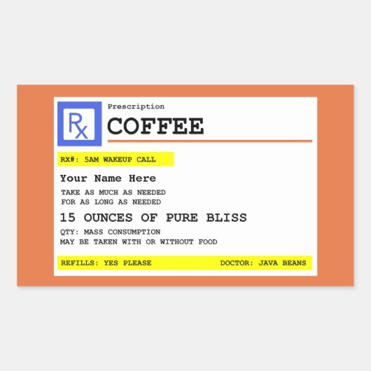 Aangepast recept koffie rechthoekige sticker (Voorkant)