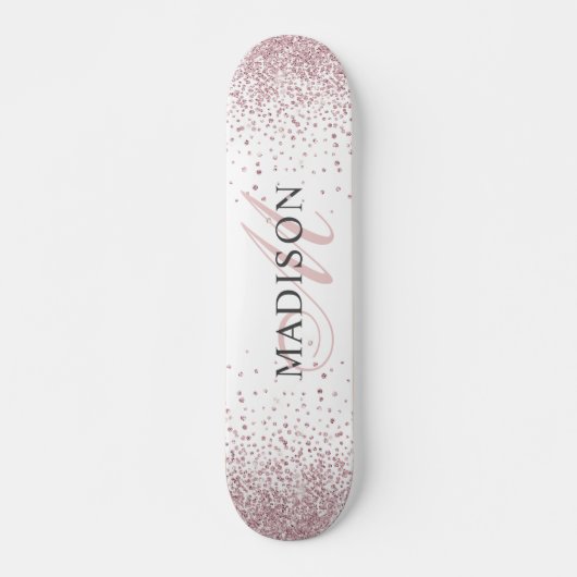 Aangepast rendabel Roos Gold Glitter Monogram Skateboard (Voorkant)